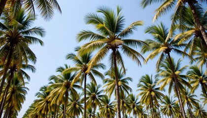 Lush Palm Trees Reaching Skyward Under Bright Sunshine in a Tropical Landscape