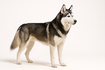 Obraz premium Majestic Siberian Husky Dog Standing Against White Background