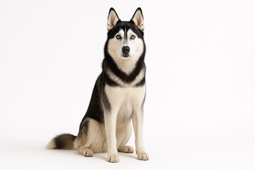Obraz premium Majestic Siberian Husky with Striking Blue Eyes on White Background