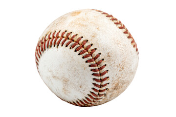 Close up of a worn white baseball with red stitching on black background sport game, Isolated On Transparent Background, Png Cut Out