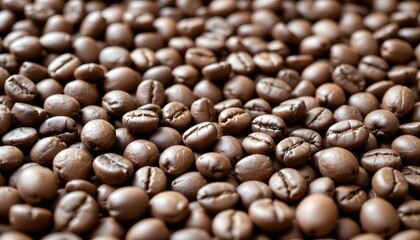 Close Up of Rich Brown Coffee Beans Spread Across a Natural Background Highlighting Texture
