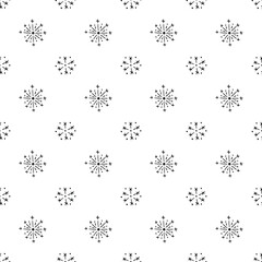 Black Snowflake Seamless Pattern On White Background, Doodle Vector Art
