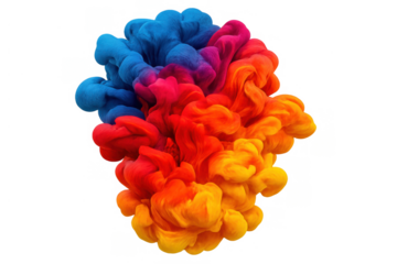 Vibrant ink explosion creating abstract shapes, liquid swirls, and colorful fluid dynamics on transparent background