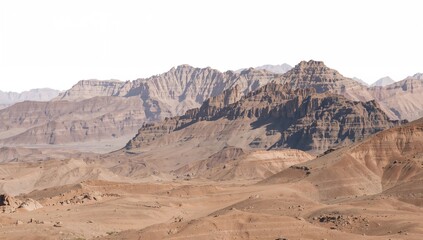 Fototapeta premium Brown sandy hill and mountain peaks isolated on a white background, natural texture and scenery