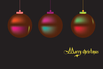 Colorful Christmas Baubles with Merry Christmas Greeting on Black Background