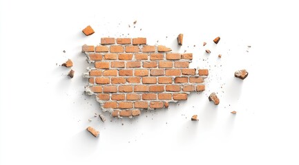 Broken brick wall section, scattered debris