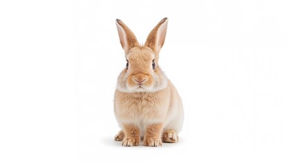 Fototapeta premium Picture of a white hare isolated on a plain backdrop, a rabbit in an upright position, design component