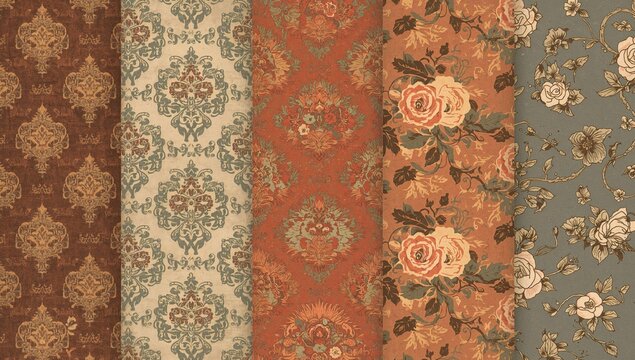 Collection of nine vintage-style seamless patterns