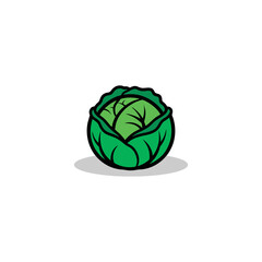 A cartoon-style illustration of a green cabbage head with detailed leaf texture, isolated on a white background.