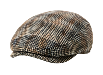 Tweed flat cap with plaid pattern isolated on transparent background