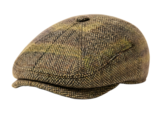 Tweed flat cap with plaid pattern isolated on transparent background