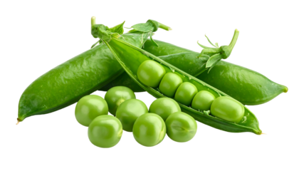 Fresh, vibrant green peas with open pod displaying contents on a black background