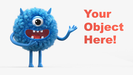 Fluffy, cute monster presents a space for 