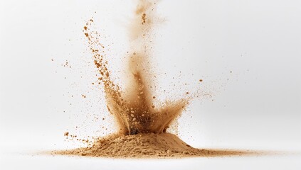 Stop motion capture of a sand explosion against a white backdrop