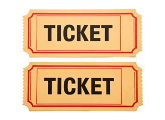 Two vintage tickets with the word ticket written on them isolated on transparent background