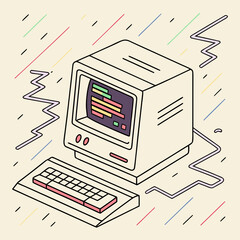 Vector art of retro computer illustration