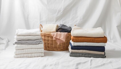 Pile of neatly folded garments on a white surface