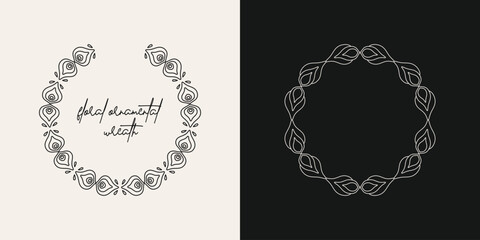 Elegant circle frames made from stylized flowers and leaves. Can be used for branding, logos, wedding invitations, stationery, packaging, apparel design, social media graphics.