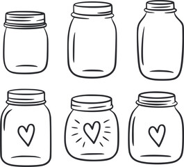 Hand drawn glass jars with hearts and radiating lines container love