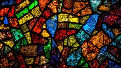 Vibrant stained glass pattern with diverse colors