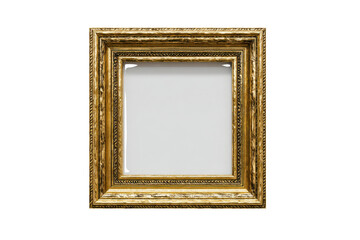 Ornate golden picture frame with empty white space on black background image, Isolated On Transparent Background, Png Cut Out