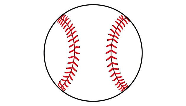 Digital drawing of a baseball, red stitches, dark background, round symmetrical sphere