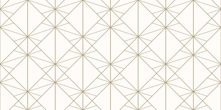 Luxury golden line pattern. Vector geometric seamless ornament with subtle grid, thin lines, diamonds, lattice. Abstract gold and white minimal background. Art deco texture. Minimalist repeated design