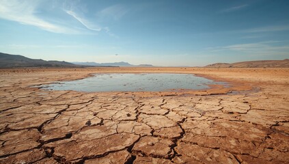 Texture of a parched lake bed in summer, showcasing natural landscape and environmental themes