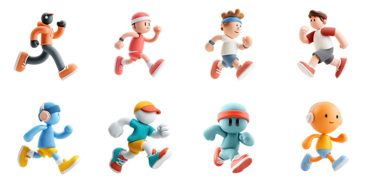 Running 3d model png collection transparent for workout and exercise presentation.