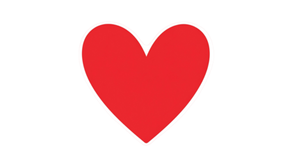 Red heart with a white border against a solid black background. Minimalist design
