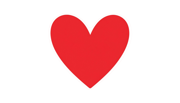 Red heart with a white border against a solid black background. Minimalist design