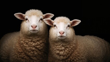 Fototapeta premium Adorable Sheep Pair Against Dark Backdrop