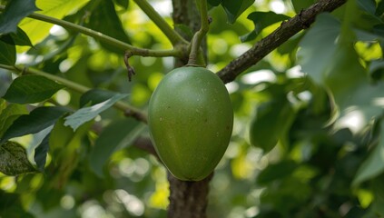 Tropical fruit thriving in lush gardens with vibrant green foliage