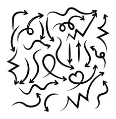 Set of Hand-Drawn Black Doodle Arrows and Directional Scribbles