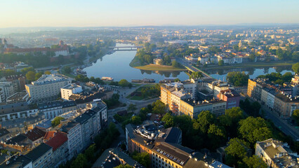 Drone view of European city tourism old town Krakow Poland