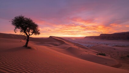 Twilight descends over the vast desert landscape