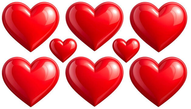 Glossy red hearts arranged in a grid pattern over a black background