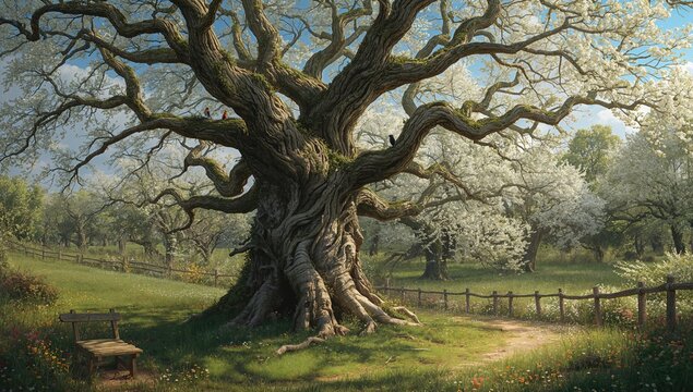 Ancient tree standing by for the arrival of spring