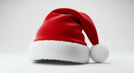 Red santa hat with white fur trim on white background
