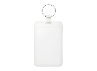 Blue fabric id card holder with clear window and keyring isolated on transparent background