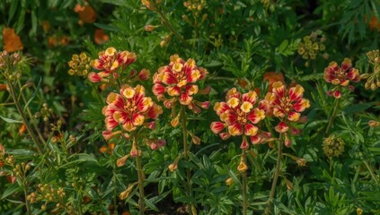 Naklejka premium The vibrant red and yellow blooms of Tropaeolum majus are stunning