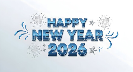 Happy New Year 2026 with fireworks and stars celebration