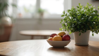 Empty space on living room table top with shallow depth of field for text or product display