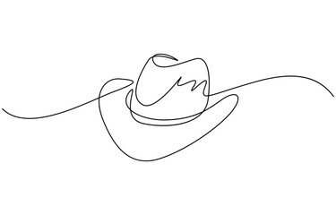 Continuous single drawn one line men hat, one line drawing of cowboy hat. Minimalist continuous line drawing of western style hat vector illustration