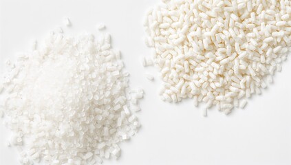 Natural White Plastic Granules on Plain Background, Texture for Cooking and Healthy Nutrition