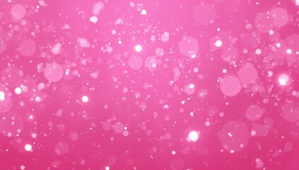 Glossy pink abstract backdrop with sparkling lights and drifting snowflakes, blurred bokeh effect - festive template with empty area for text