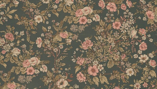 Fototapeta Retro Millefleur pattern with continuous design, Boho Chic romantic style