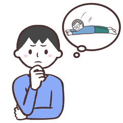 老後を心配する男性のイラスト