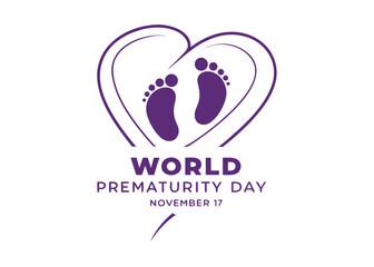World Prematurity Day Illustration with Baby Footprints and Heart Shape on November 17th Awareness Campaign purple	
