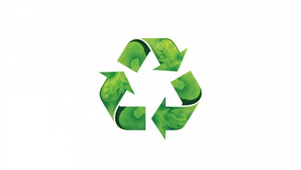 Obraz premium Eco-friendly recycling emblem featuring green foliage. Concept of environmental conservation on a white backdrop. Protect the Earth, sustainability, recycling idea